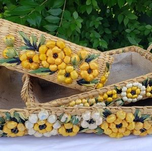 Set of 3 Vintage Woven Floral Baskets